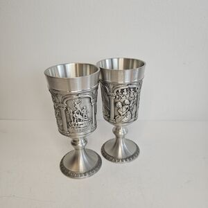 Vintage pewter gobletsTumasek Malaysia scenes, set of 2